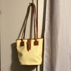 Vintage Dooney & Bourke Leather Bucket Shoulder Tote Bag Purse Ivory Made USA